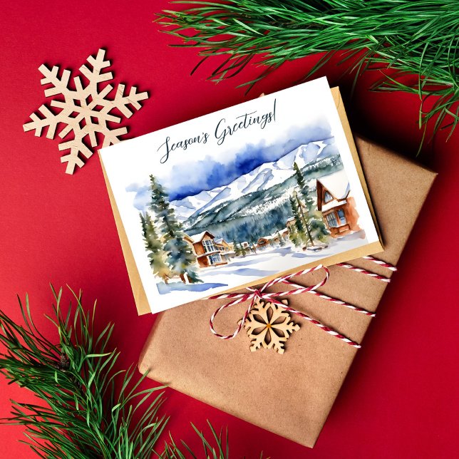 Cartão Postal Seasons cumprimenta Natal Colorado (Seasons greetings Christmas Colorado Breckenridge winter snowy mountain scenery Postcard)