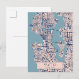 Cartão Postal Seattle Estados Unidos Mapa da Cidade Ventilada Vi