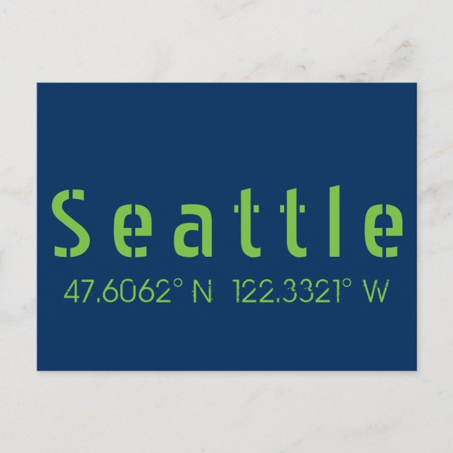 Cartão Postal Seattle Longitude Latitude Team Cores (Frente)