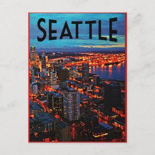 Cartão Postal Seattle Night Skyline