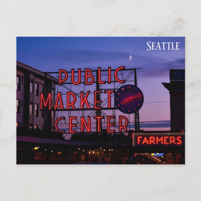 Cartão Postal Seattle Pike Place Market Sunset Viagem Photo (Frente)