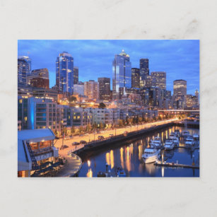 Cartão Postal Seattle skyline e porto, estado de Washington