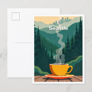 Cartão Postal Seattle USA Art Vintage Illustration Viagem