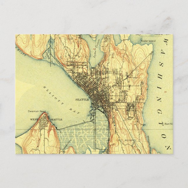 Cartão Postal Seattle Vintage Map Viagem (Frente)