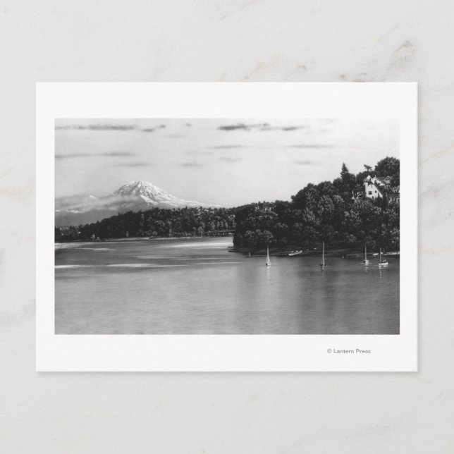 Cartão Postal Seattle, WA Lake Washington View e Rainier (Frente)