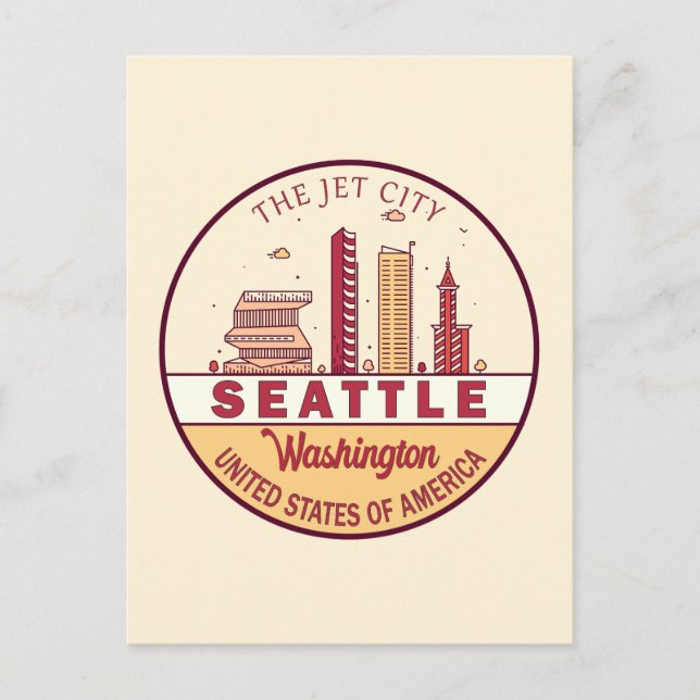 Cartão Postal Seattle Washington City Skyline Emblem (Frente)