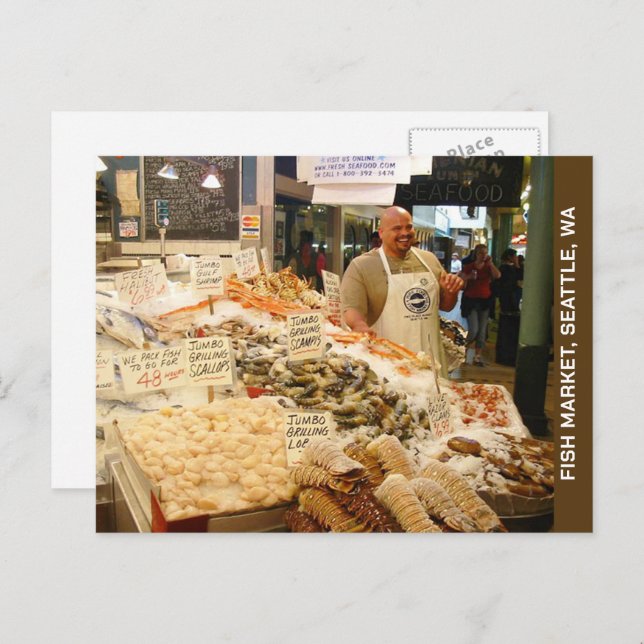Cartão Postal Seattle Washington Fish Market (Frente/Verso)