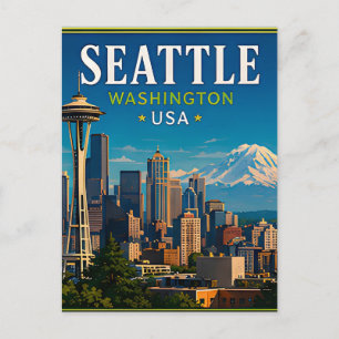 Cartão Postal ☕ Seattle Washington Memória Do Needle Espacial ☕