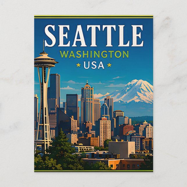 Cartão Postal ☕ Seattle Washington Memória Do Needle Espacial ☕ (Frente)