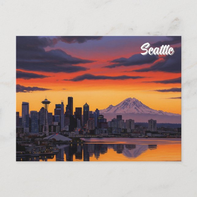 Cartão Postal Seattle Washington Mt Rainier Sunset (Frente)