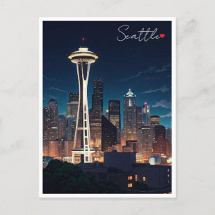 Cartão Postal Seattle Washington Night