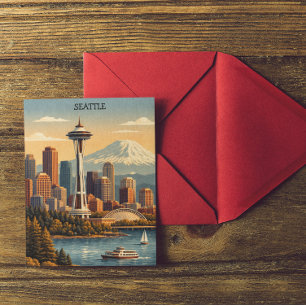 Cartão Postal Seattle, Washington Paisagem Urbana de Viagem Vint