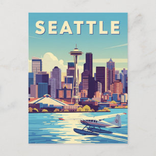 Cartão Postal Seattle Washington Retro Seaplane