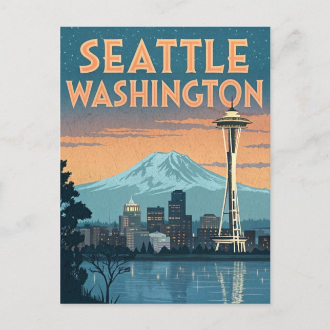 Cartão Postal Seattle Washington Retro Skyline (Frente)