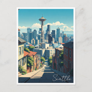 Cartão Postal Seattle Washington Space Agulha Mt Rainier