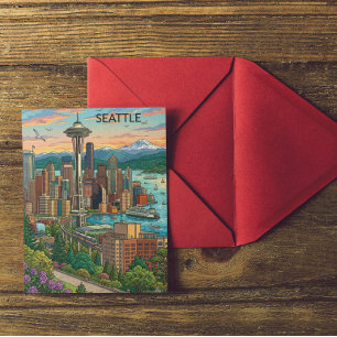 Cartão Postal Seattle, Washington Vista da Cidade de Viagem Vint