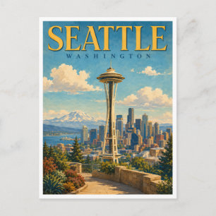 Cartão Postal Seattle Washington Vista da Cidade GeoSaga