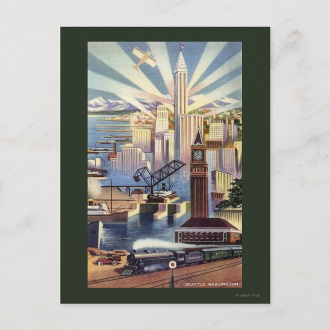 Cartão Postal Seattle, Washington - Vista do Centro (Frente)