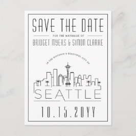Cartão Postal Seattle Wedding | Skyline Estilizado Salvar a Data