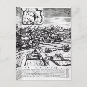 Cartão Postal Seção de um Mapa de Milão, 1640