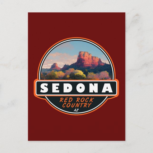 Cartão Postal Sedona Arizona Red Rock Country Watercolor Emblem (Frente)