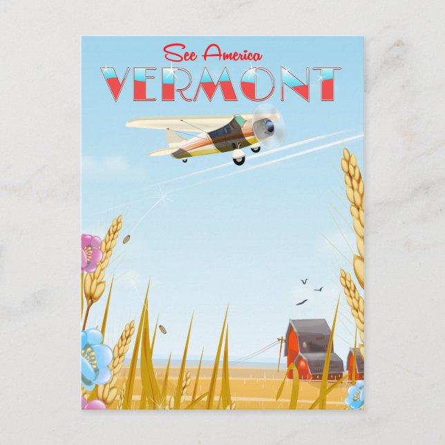 Cartão Postal "see America" - poster de viagens rural de Vermont (Frente)