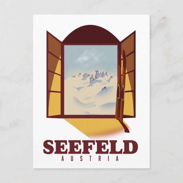 Cartão Postal Seefeld Austria Ski poster (Frente)