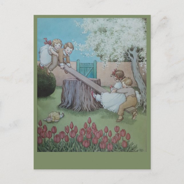 Cartão Postal Seesaw Margery Daw nursery rhyme (Frente)
