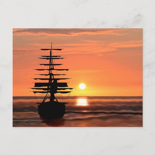 Cartão Postal Segelschiff mit Sonnenaufgang Postkarte (Frente)