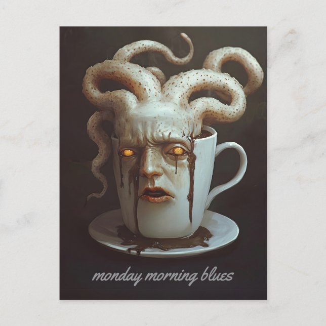 Cartão Postal Segunda-feira de manhã blues aviso de nível de caf (Frente)