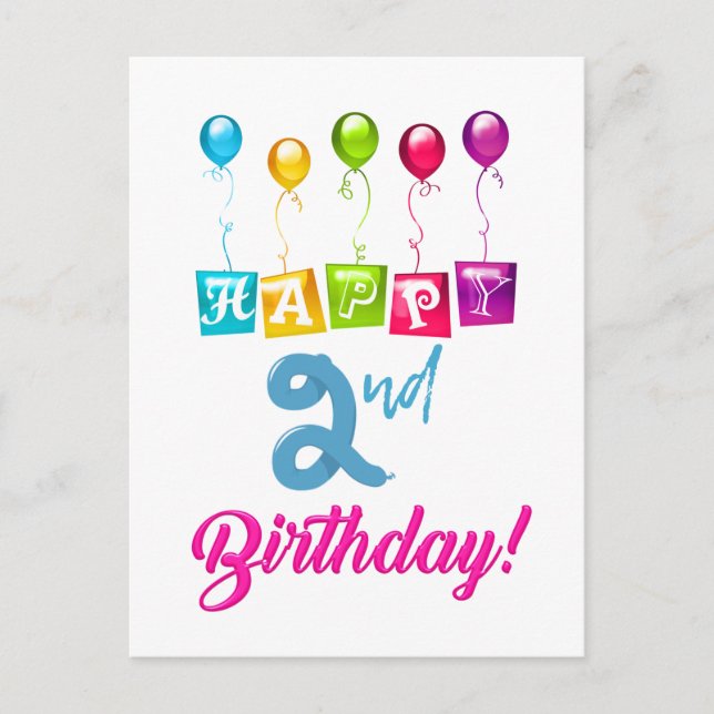 Cartão Postal segundo aniversário feliz (Frente)