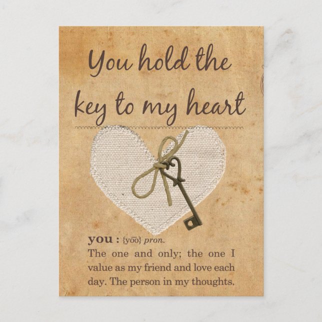 Cartão Postal Segure a chave do meu coração (Frente)