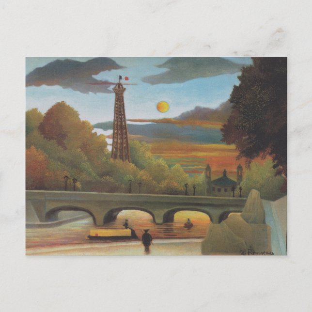 Cartão Postal Seine e Eiffel Tower no Sunset por Henri Rousseau (Frente)