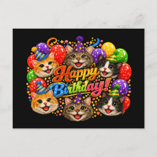 Cartão Postal Seis Gatos Desejando um Feliz Aniversário com Aleg