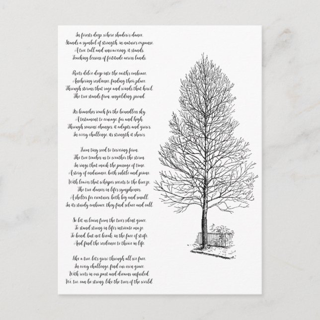 Cartão Postal Seja forte como arte de árvores e poema (Frente)