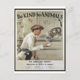 Cartão Postal Seja gentil com os animais - Poster vintage