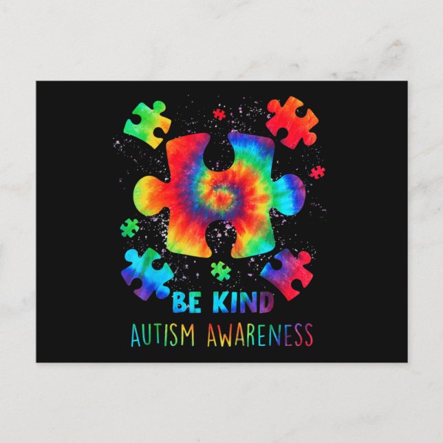 Cartão Postal Seja gentil com peças Quebra-cabeça Tie Dye Autism (Frente)
