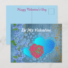 Cartão Postal Seja meu Namorados Romântico Rosa varrendo azul