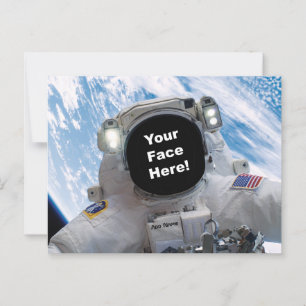 Cartão Postal Selfie de Astronauta - Adicione Seu Rosto e Nome