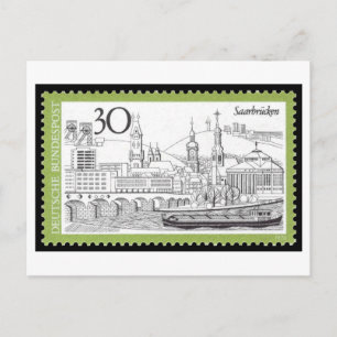 Cartão Postal Selo Alemão Antigo de Saarbrucken dos Anos 1970