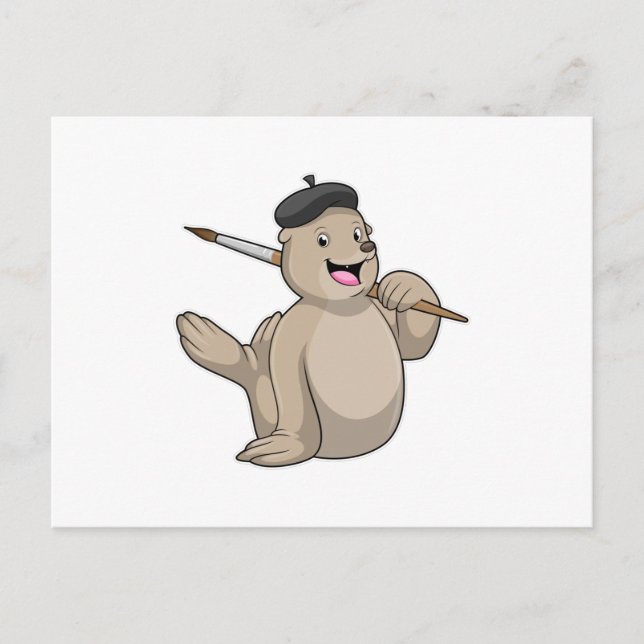 Cartão Postal Selo como Pintor com pincel (Frente)