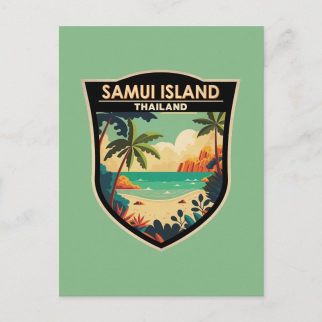 Cartão Postal Selo de arte de viagem da ilha Ko Samui Tailândia (Frente)