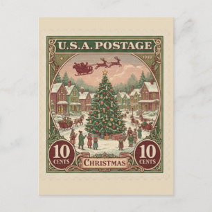 Cartão Postal Selo de Natal Vintage