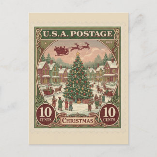 Cartão Postal Selo de Natal Vintage