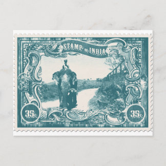 Cartão Postal Selo Vintage da Índia com Elefante