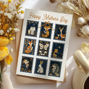 Cartão Postal Selos de Animais da Floresta Caprichosa Dia das Mã