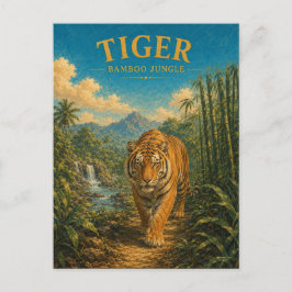 Cartão Postal Selva de Bambu Tigre Aquarela GeoSaga