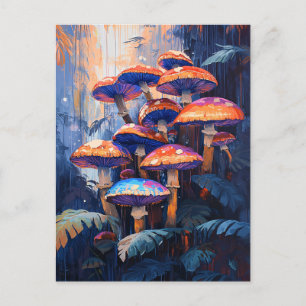 Cartão Postal Selva Floresta Tropical de Cogumelos Coloridos