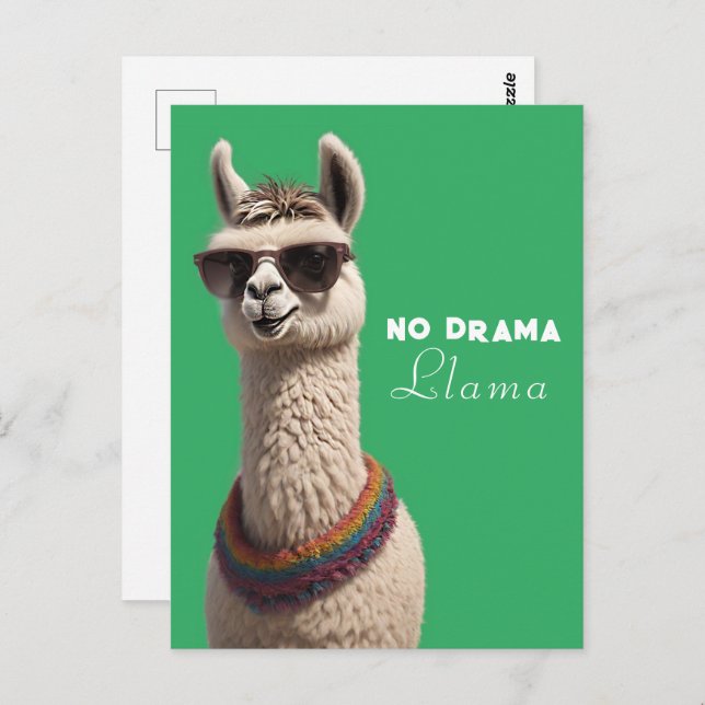 Cartão Postal Sem Drama Llama Funky Alpaca Sunglass Green (Frente/Verso)