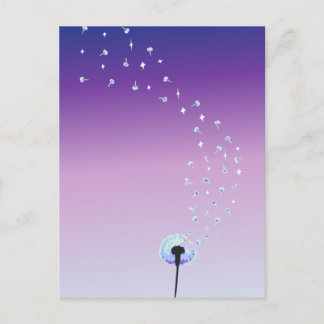 Cartão Postal Sementes de Dandelion voando no vento - Roxo